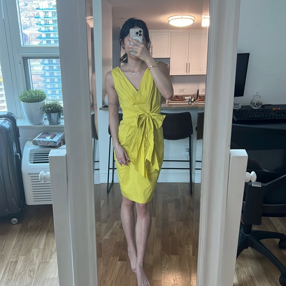 NWOT Max mara yellow cotton midi dress with waist tie